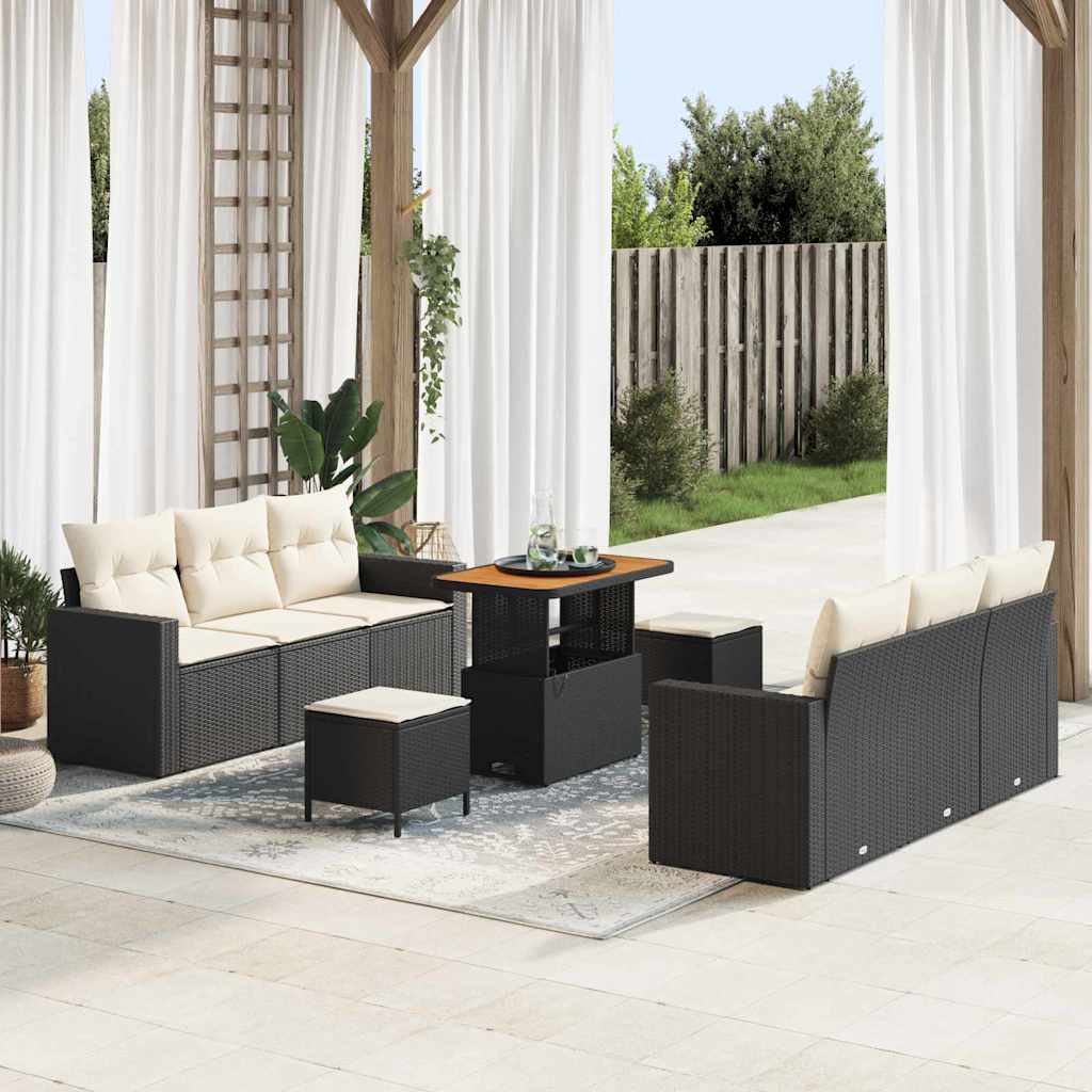 Tuin Sofa Set met kussen met opslag 9 pcs Zwart en crème is nu te koop bij PeponiXL, paradijselijk wonen!
