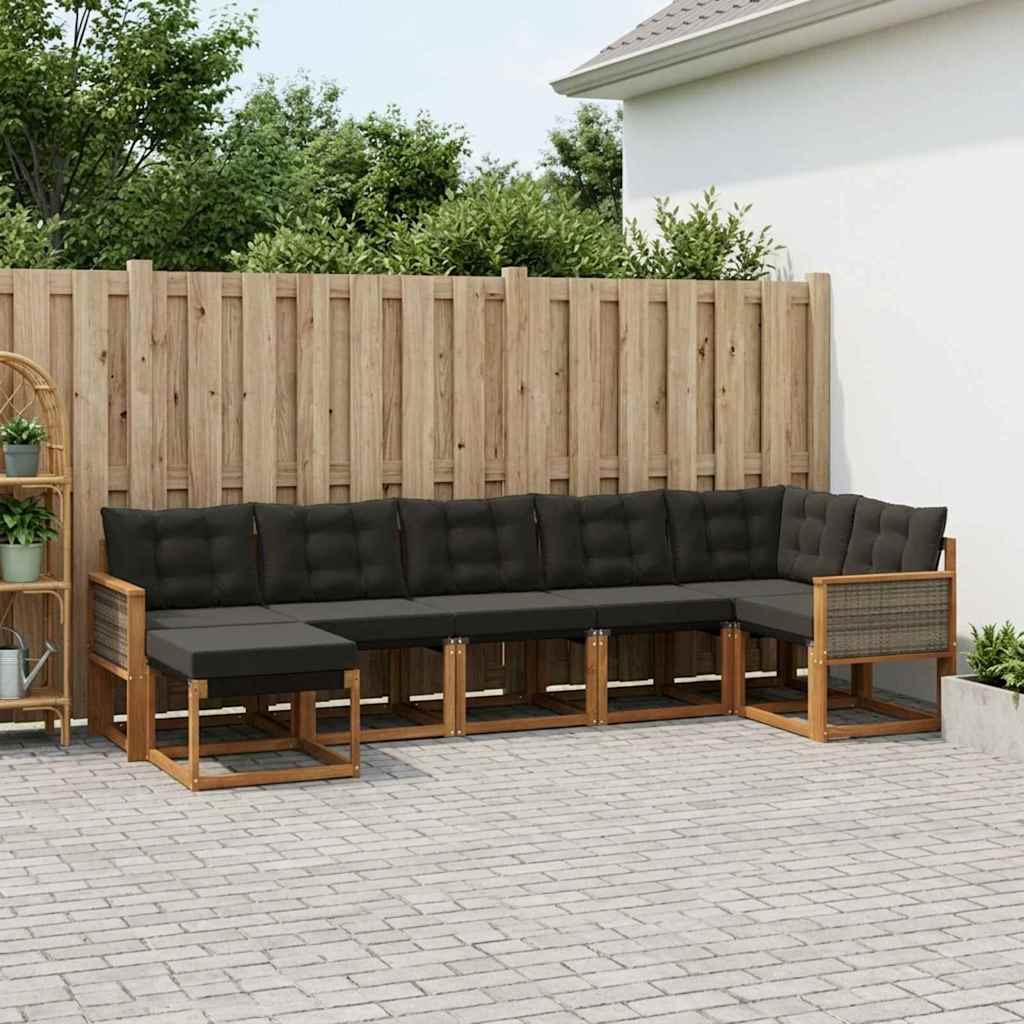 Buiten bankenset met kussen 7 pcs Naturel en Zwart is nu te koop bij PeponiXL, paradijselijk wonen!