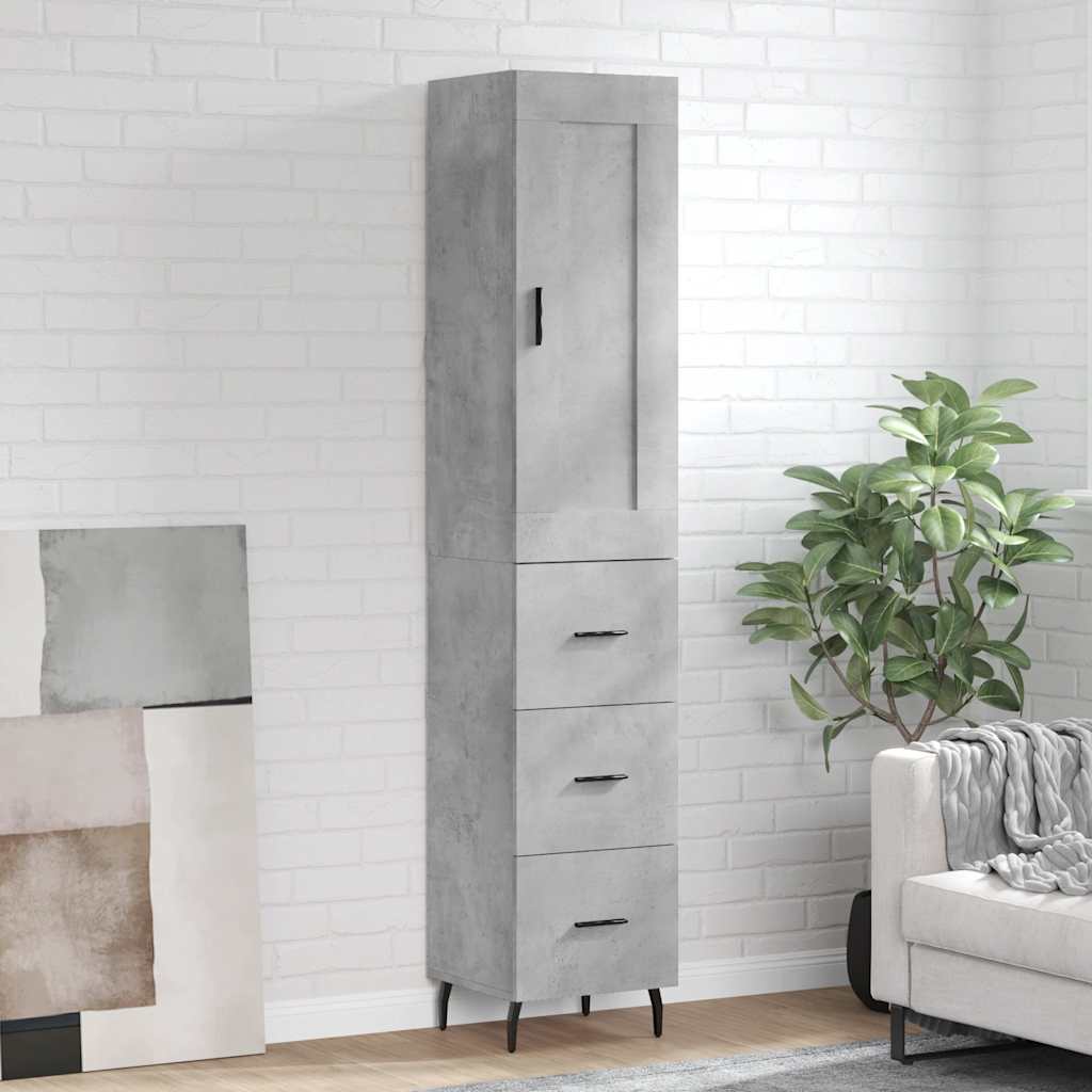 Hoge kast 34,5x34x180 cm bewerkt hout betongrijs is nu te koop bij PeponiXL, paradijselijk wonen!