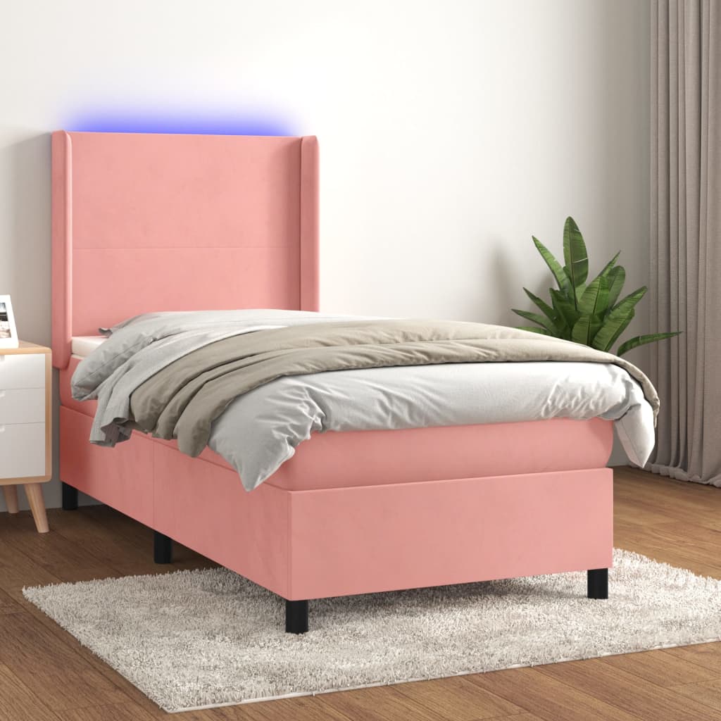 Boxspring met matras en LED fluweel roze 90x200 cm is nu te koop bij PeponiXL, paradijselijk wonen!