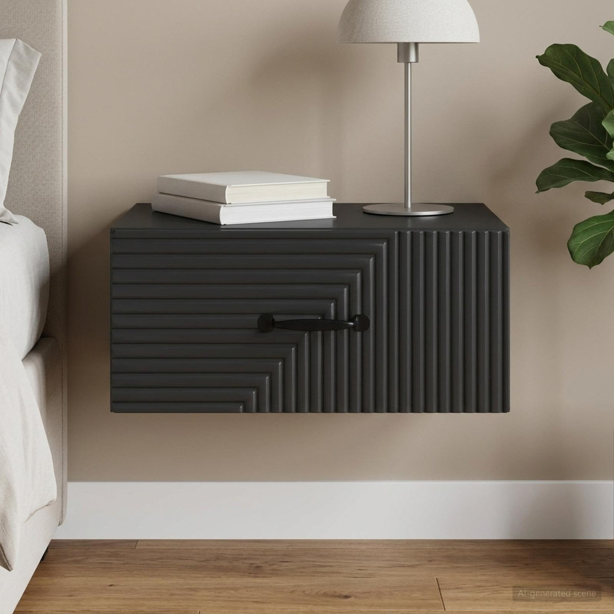 Wandbeugel Bedkast Zwart 49 x 34,5 x 20 cm Bewerkt hout is nu te koop bij PeponiXL, paradijselijk wonen!
