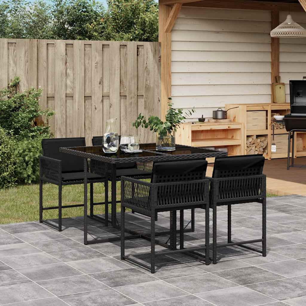 5-delige Tuinset met kussens poly rattan zwart is nu te koop bij PeponiXL, paradijselijk wonen!