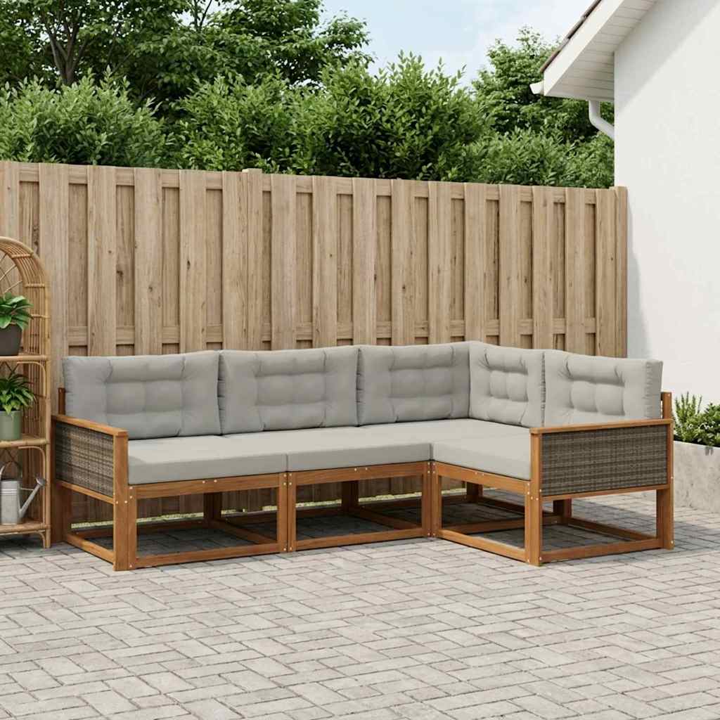 Buiten bankenset met kussen 4 pcs Natuurlijk en Lichtgrijs is nu te koop bij PeponiXL, paradijselijk wonen!