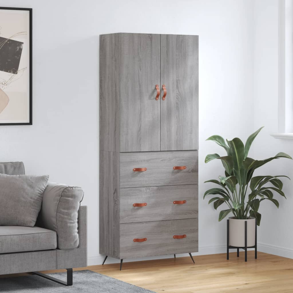 Hoge kast 69,5x34x180 cm bewerkt hout grijs sonoma eikenkleurig is nu te koop bij PeponiXL, paradijselijk wonen!
