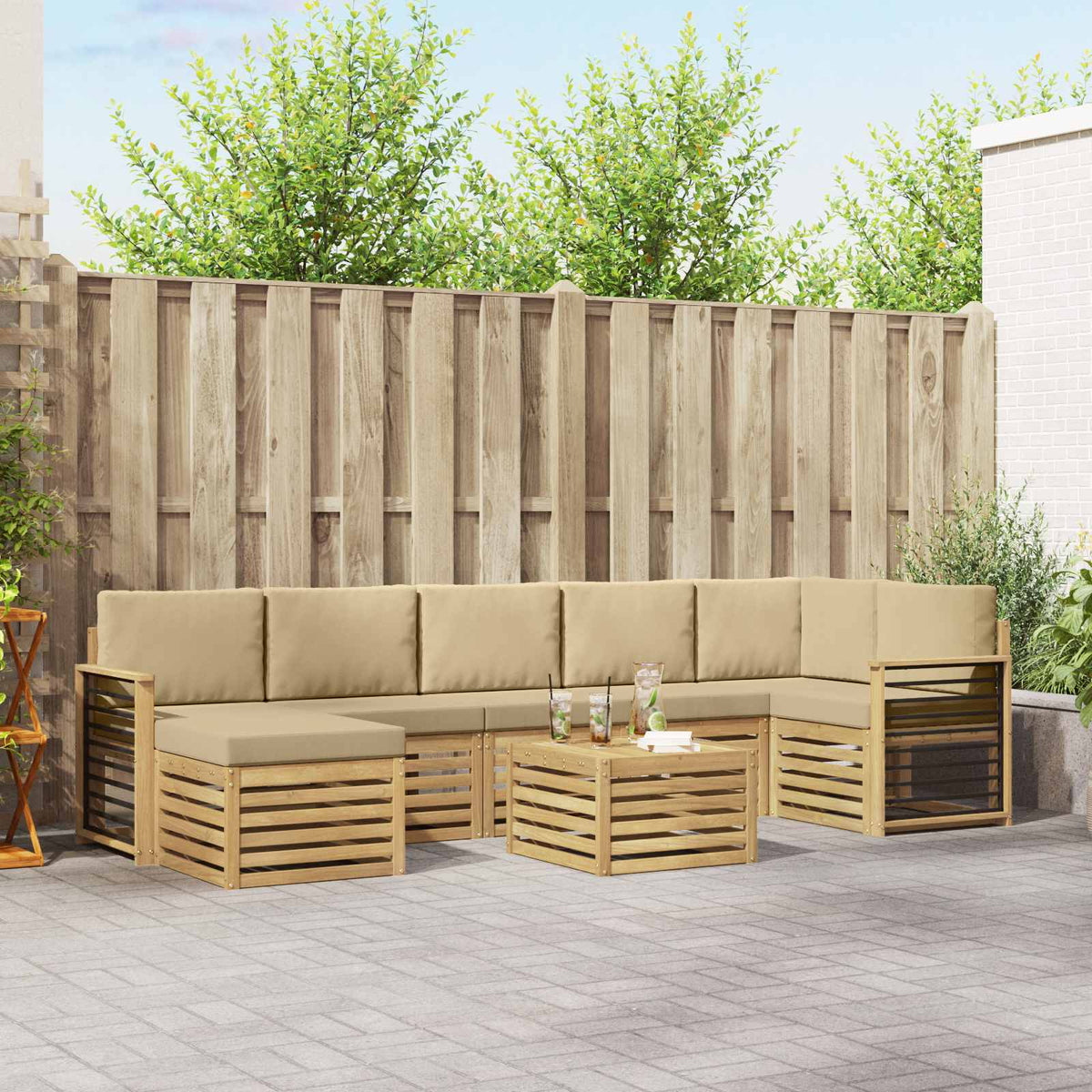 Buiten bankenset 8 pcs Wit en Beige 59 x 59 x 37 cm Polyester is nu te koop bij PeponiXL, paradijselijk wonen!