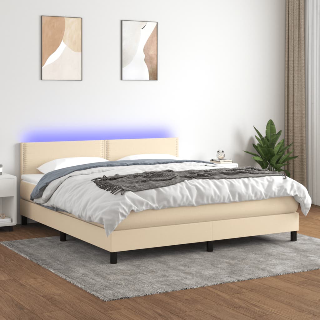 Boxspring met matras en LED stof crèmekleurig 180x200 cm is nu te koop bij PeponiXL, paradijselijk wonen!