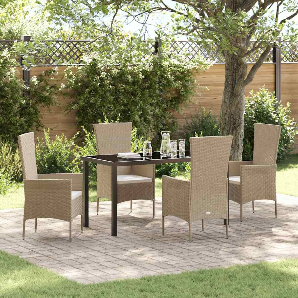Tuin eettafelset met kussen 5 pcs Beige poly rattan is nu te koop bij PeponiXL, paradijselijk wonen!