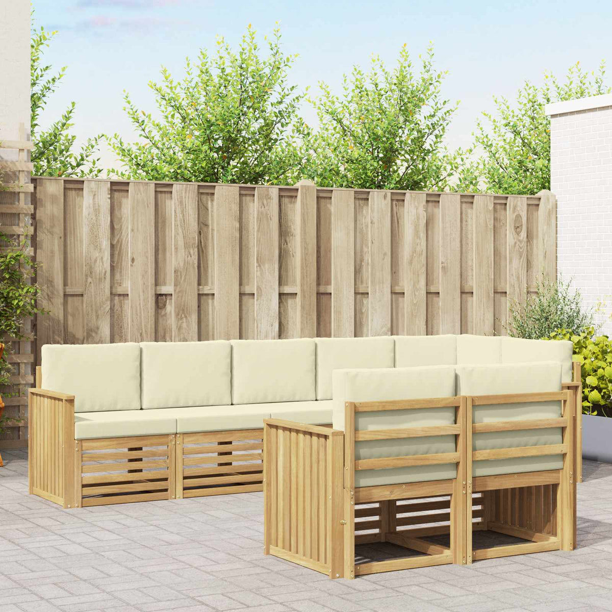 Buiten bankenset 8 pcs Wit en crèmekleurig 306 x 128,5 x 73 cm is nu te koop bij PeponiXL, paradijselijk wonen!