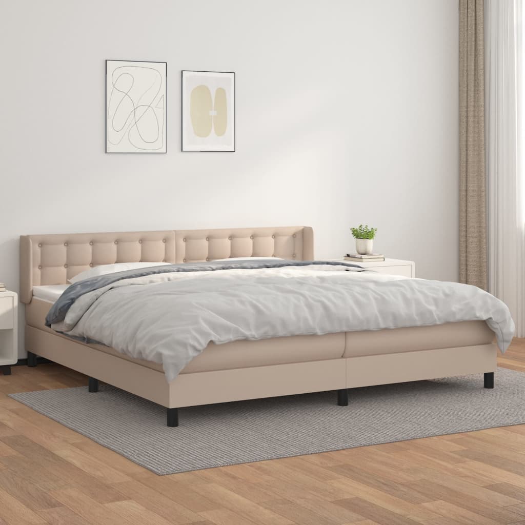 Boxspring met matras kunstleer cappuccinokleurig 200x200 cm is nu te koop bij PeponiXL, paradijselijk wonen!
