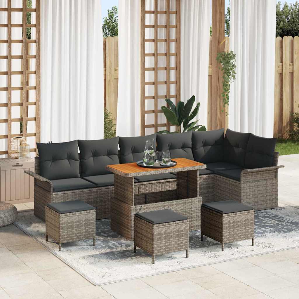 Tuinbankenset met kussen 10 pcs Grijs poly rattan is nu te koop bij PeponiXL, paradijselijk wonen!