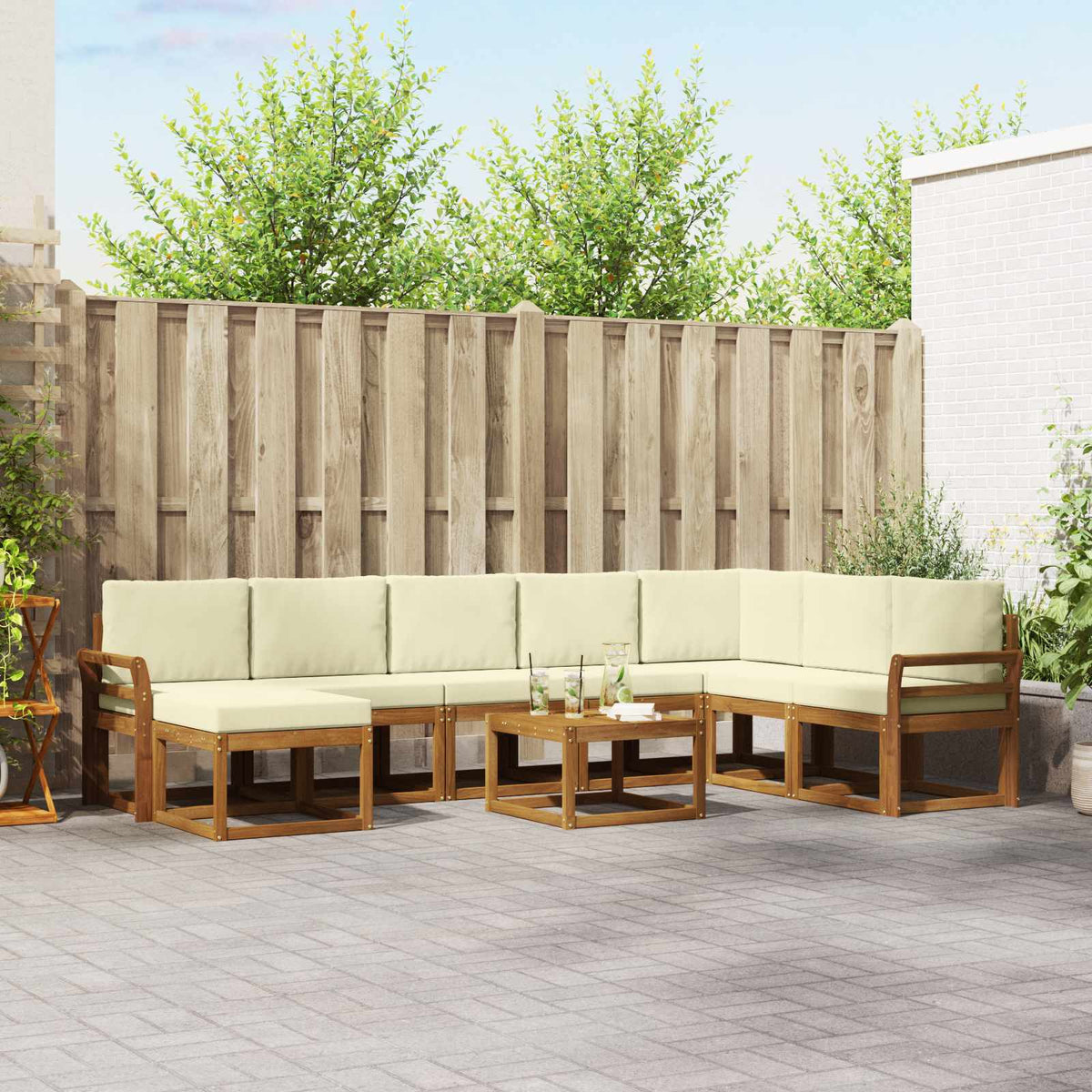 Buiten bankenset met kussen 9 pcs Natuurlijk en Crème is nu te koop bij PeponiXL, paradijselijk wonen!