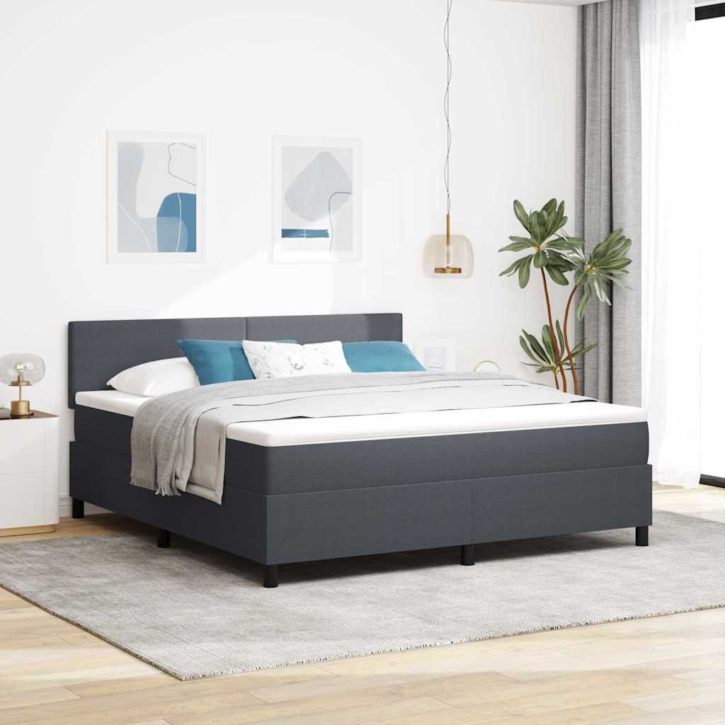 LED Box Spring Bed Donkergrijs en Wit 180 x 200 cm Katoen Stof is nu te koop bij PeponiXL, paradijselijk wonen!