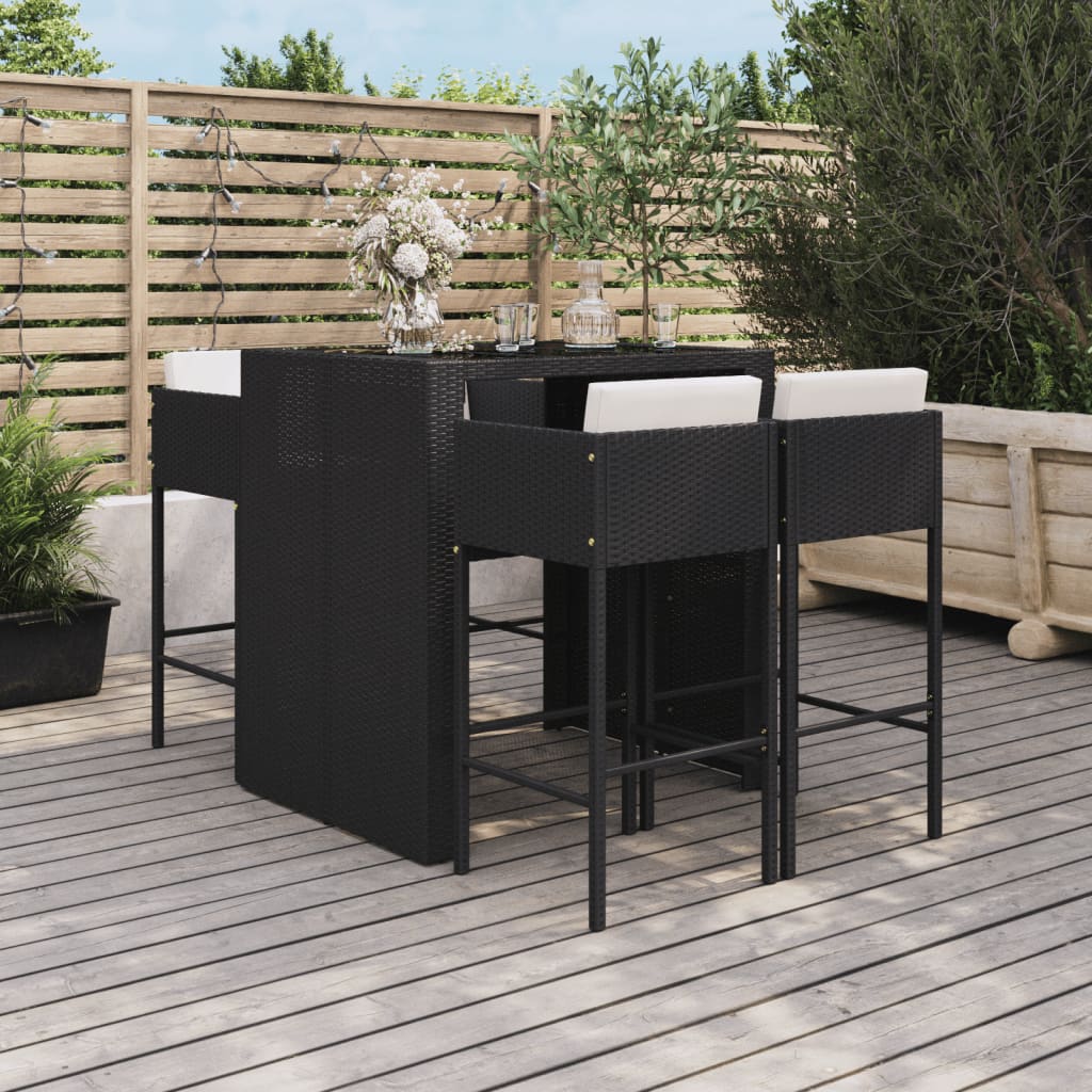 5-delige Tuinbarset met kussens poly rattan zwart is nu te koop bij PeponiXL, paradijselijk wonen!