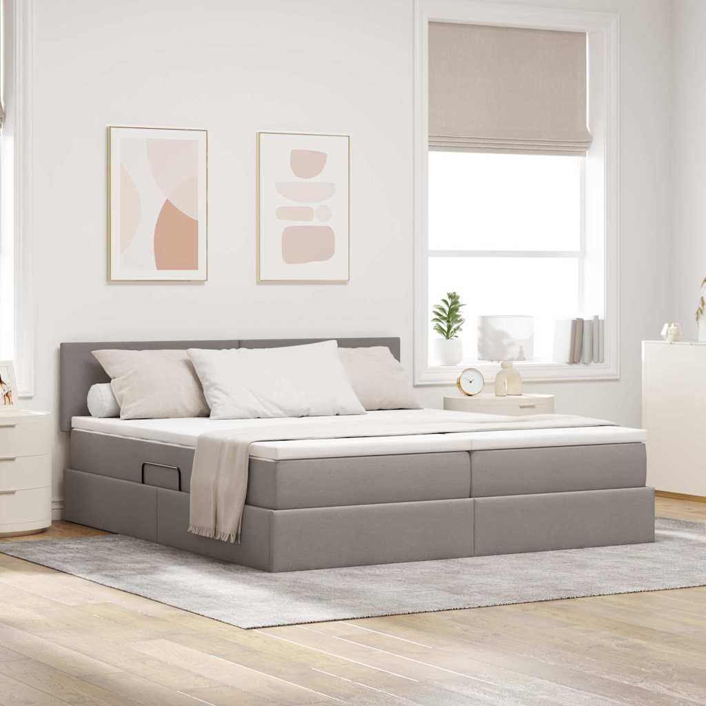 Opslag bed met matras met opslag Taupe 200 x 200 cm Nep Leer is nu te koop bij PeponiXL, paradijselijk wonen!