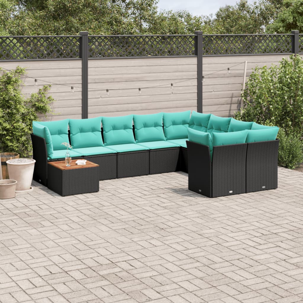 10-delige Loungeset met kussens poly rattan zwart is nu te koop bij PeponiXL, paradijselijk wonen!