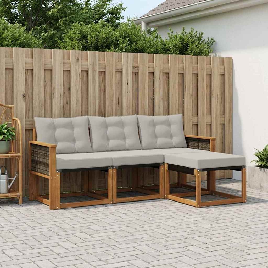 Buiten bankenset met kussen 4 pcs Naturel en lichtgrijs is nu te koop bij PeponiXL, paradijselijk wonen!
