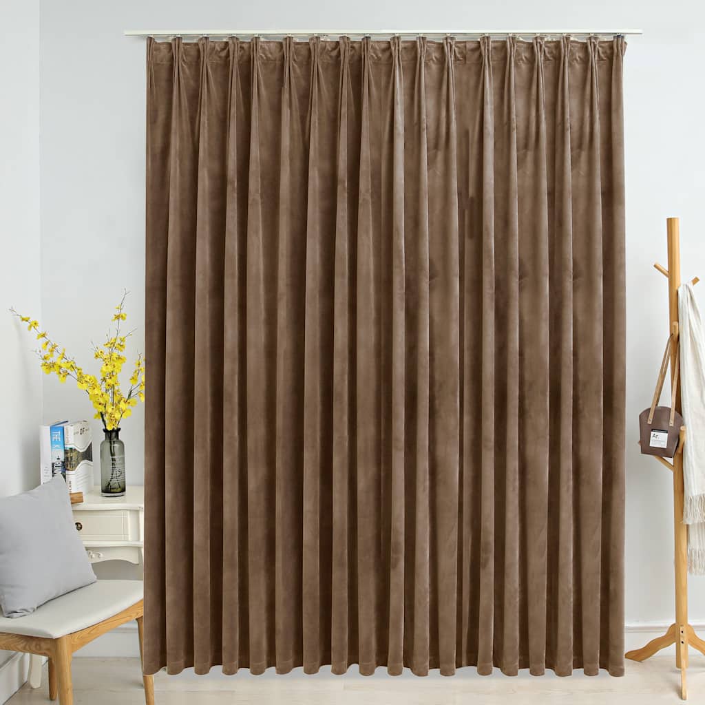 Gordijn verduisterend met haken 290x245 cm fluweel beige is nu te koop bij PeponiXL, paradijselijk wonen!