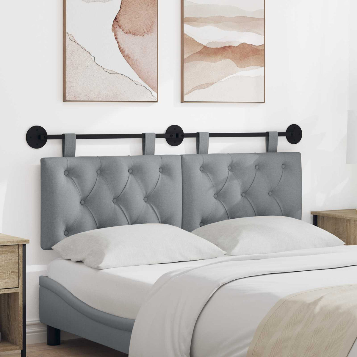 Hangend hoofdbord Lichtgrijs Stof is nu te koop bij PeponiXL, paradijselijk wonen!