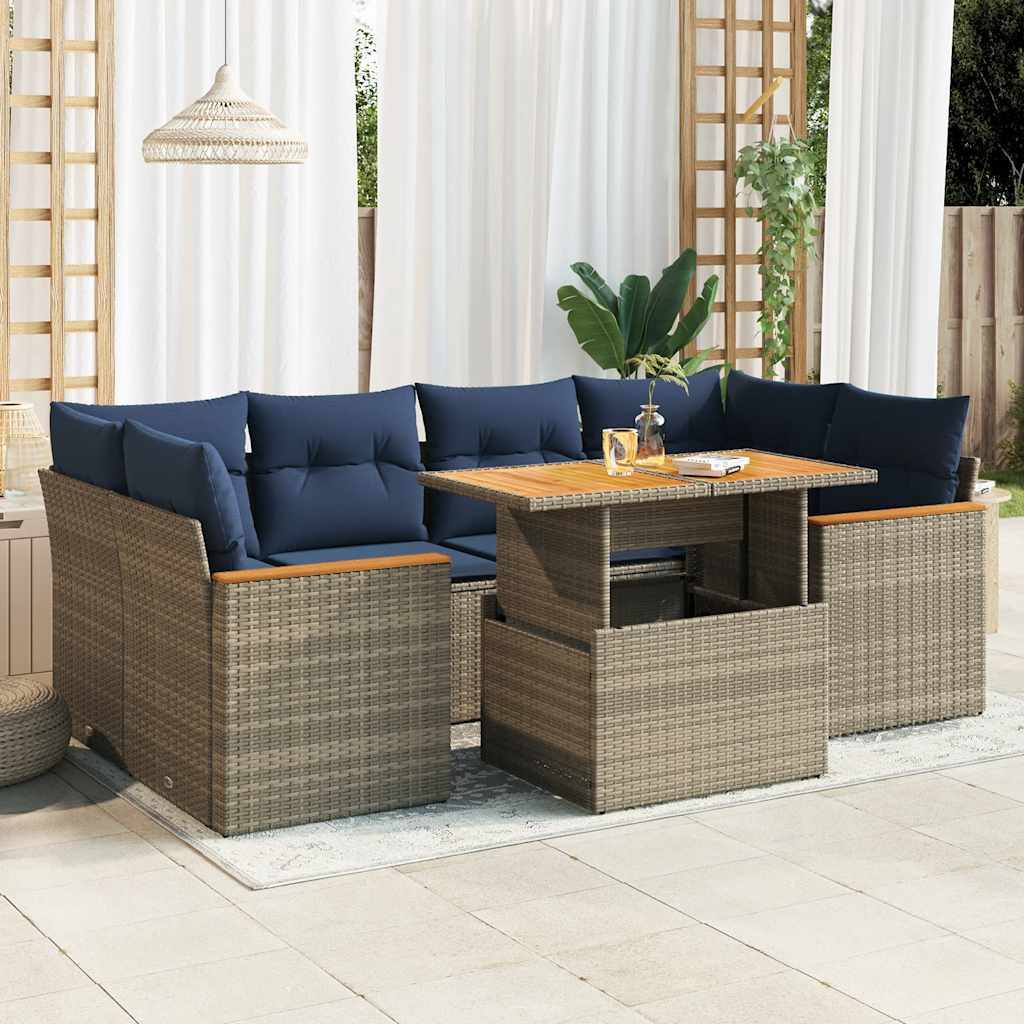 7-delige Loungeset met kussens poly rattan grijs is nu te koop bij PeponiXL, paradijselijk wonen!
