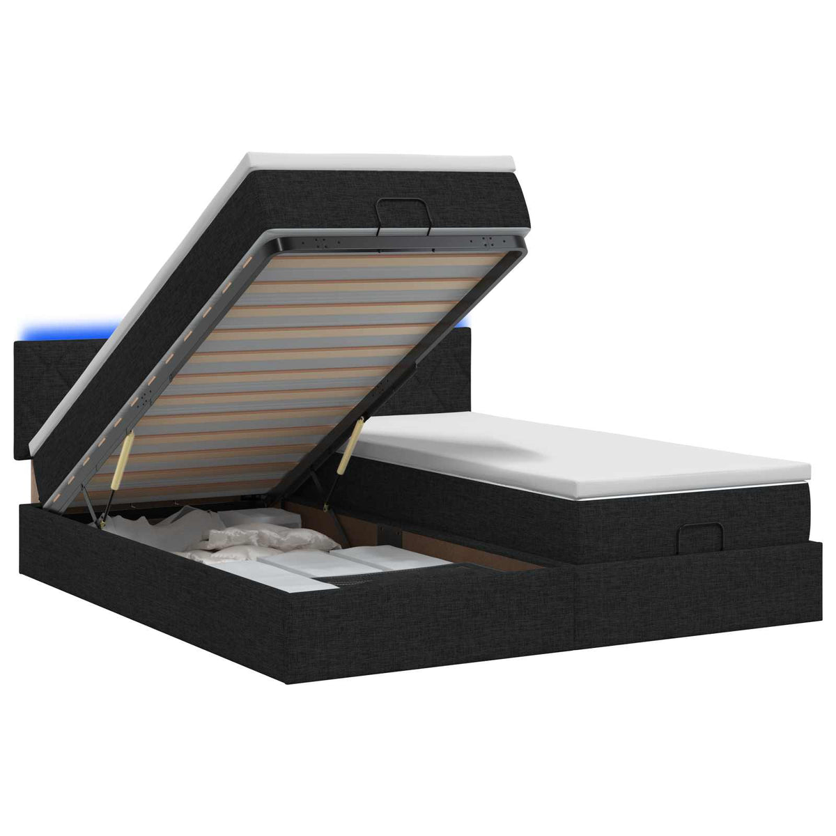 Ottoman Bed met Matrassen en LED Zwart 200 x 200 cm Stof is nu te koop bij PeponiXL, paradijselijk wonen!
