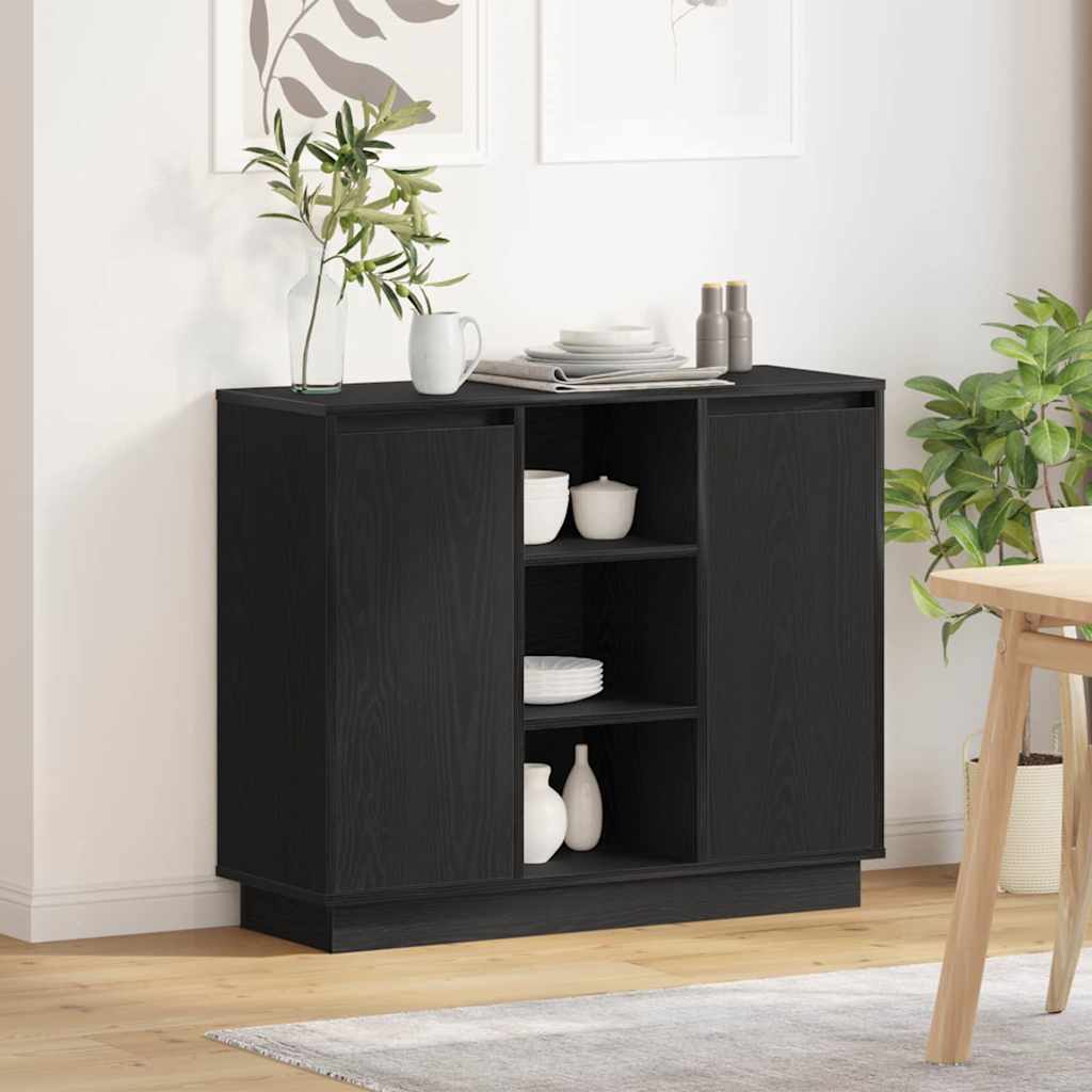 LED Sideboard Zwart Eiken 90 x 32 x 75 cm Bewerkt hout is nu te koop bij PeponiXL, paradijselijk wonen!