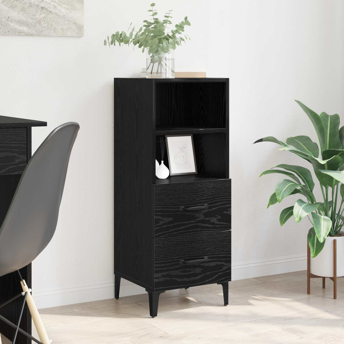 Dressoir met lade Zwart eiken 34 x 34.5 x 90 cm Bewerkt hout is nu te koop bij PeponiXL, paradijselijk wonen!