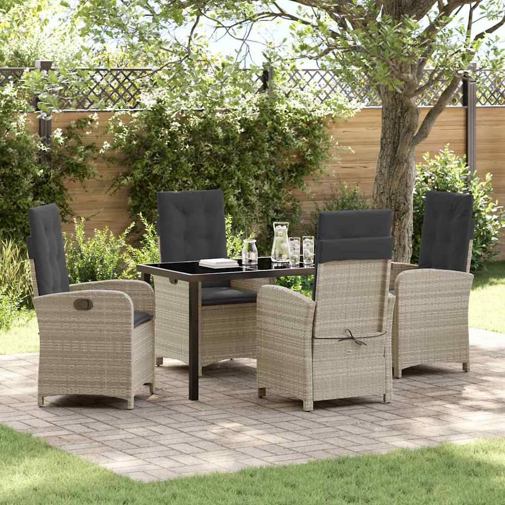 Tuin eettafelset met kussen 5 pcs Lichtgrijs poly rattan is nu te koop bij PeponiXL, paradijselijk wonen!