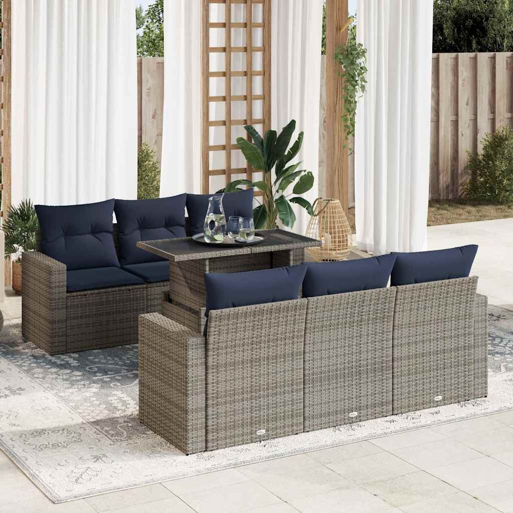 7-delige Loungeset met kussens poly rattan acacia grijs is nu te koop bij PeponiXL, paradijselijk wonen!