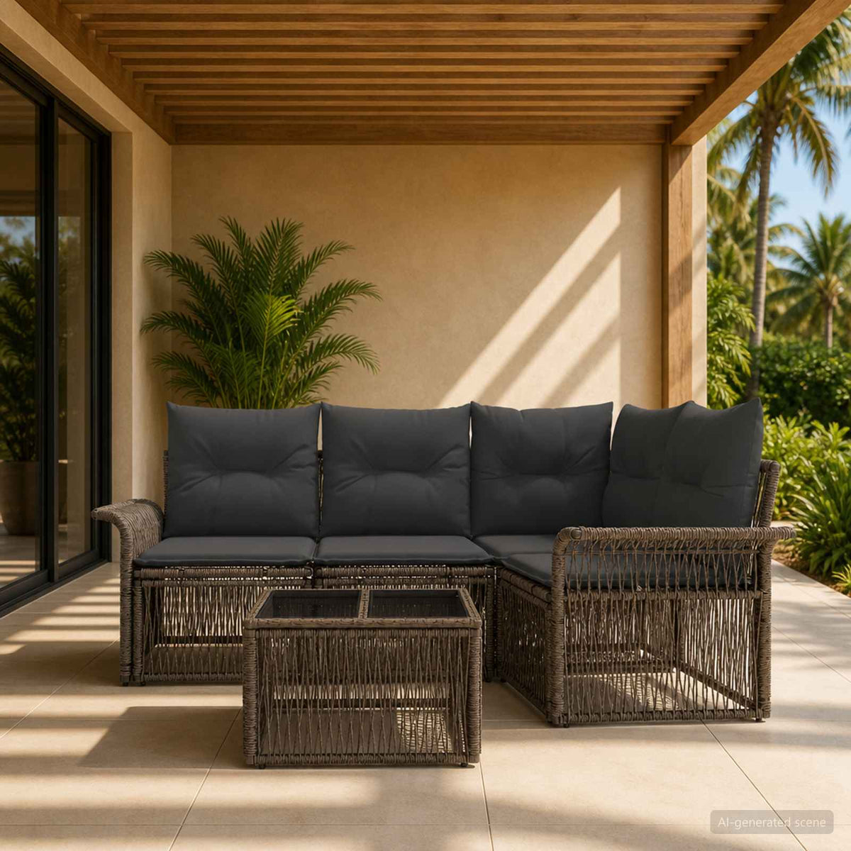 Tuinbankenset 5 pcs Grijs poly rattan is nu te koop bij PeponiXL, paradijselijk wonen!