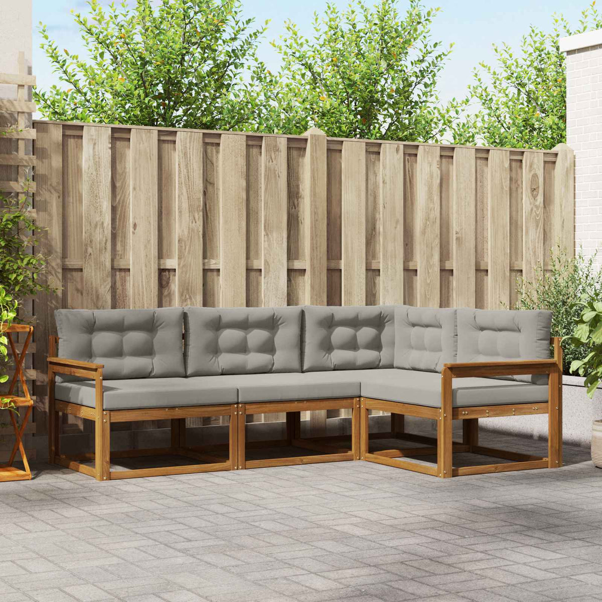 Buiten bankenset met kussen 4 pcs Natuurlijk en Lichtgrijs is nu te koop bij PeponiXL, paradijselijk wonen!