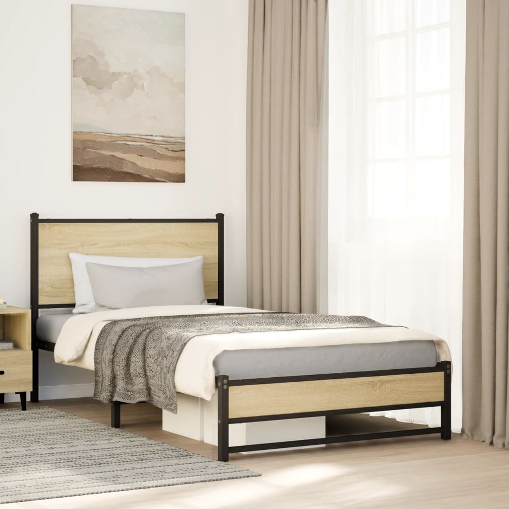 Bedframe zonder matras metaal sonoma eikenkleurig 107x203 cm is nu te koop bij PeponiXL, paradijselijk wonen!