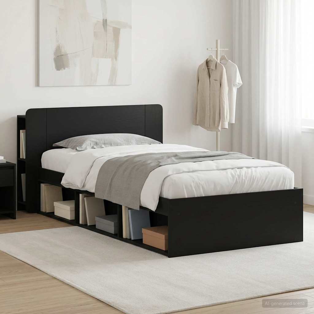 Bedframe met opslag Zwart 90 x 190 cm Bewerkt hout is nu te koop bij PeponiXL, paradijselijk wonen!