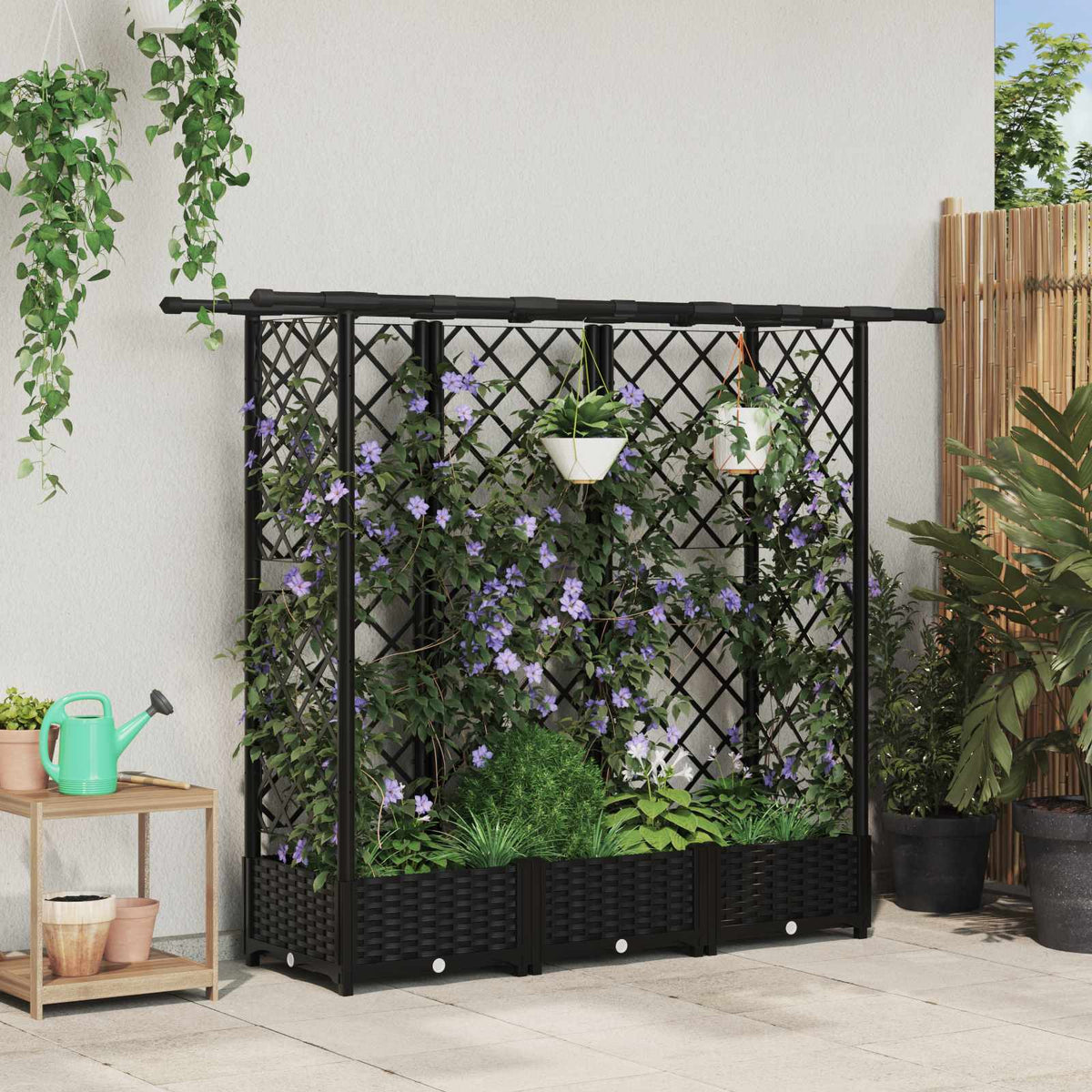 Verhoogd Bed met Trellis en Dak Zwart 164 x 40 x 121 cm PP is nu te koop bij PeponiXL, paradijselijk wonen!