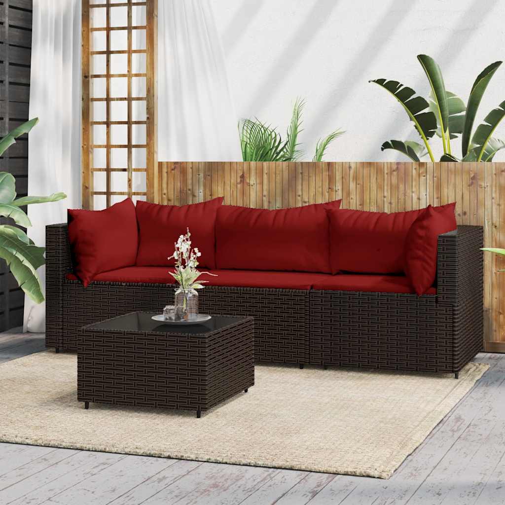 4-delige Loungeset met kussens poly rattan bruin is nu te koop bij PeponiXL, paradijselijk wonen!