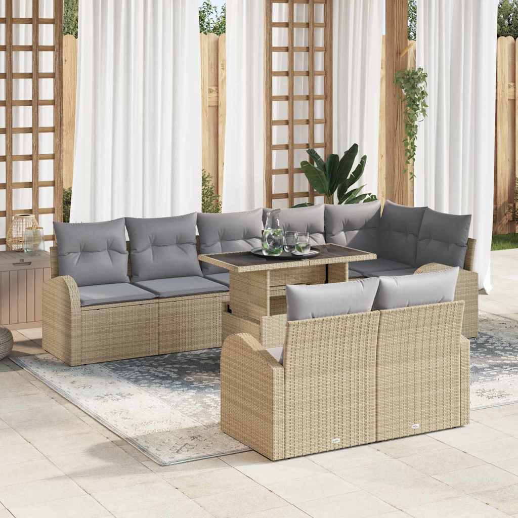 Tuin Sofa Set met kussen met opslag 9 pcs Beige Poly riet is nu te koop bij PeponiXL, paradijselijk wonen!