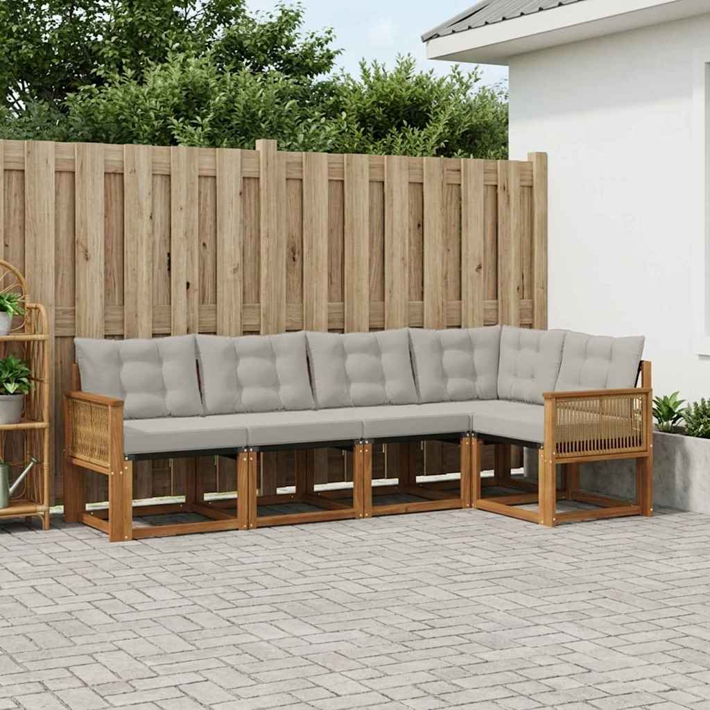 Buiten bankenset met kussen 5 pcs Naturel en lichtgrijs is nu te koop bij PeponiXL, paradijselijk wonen!