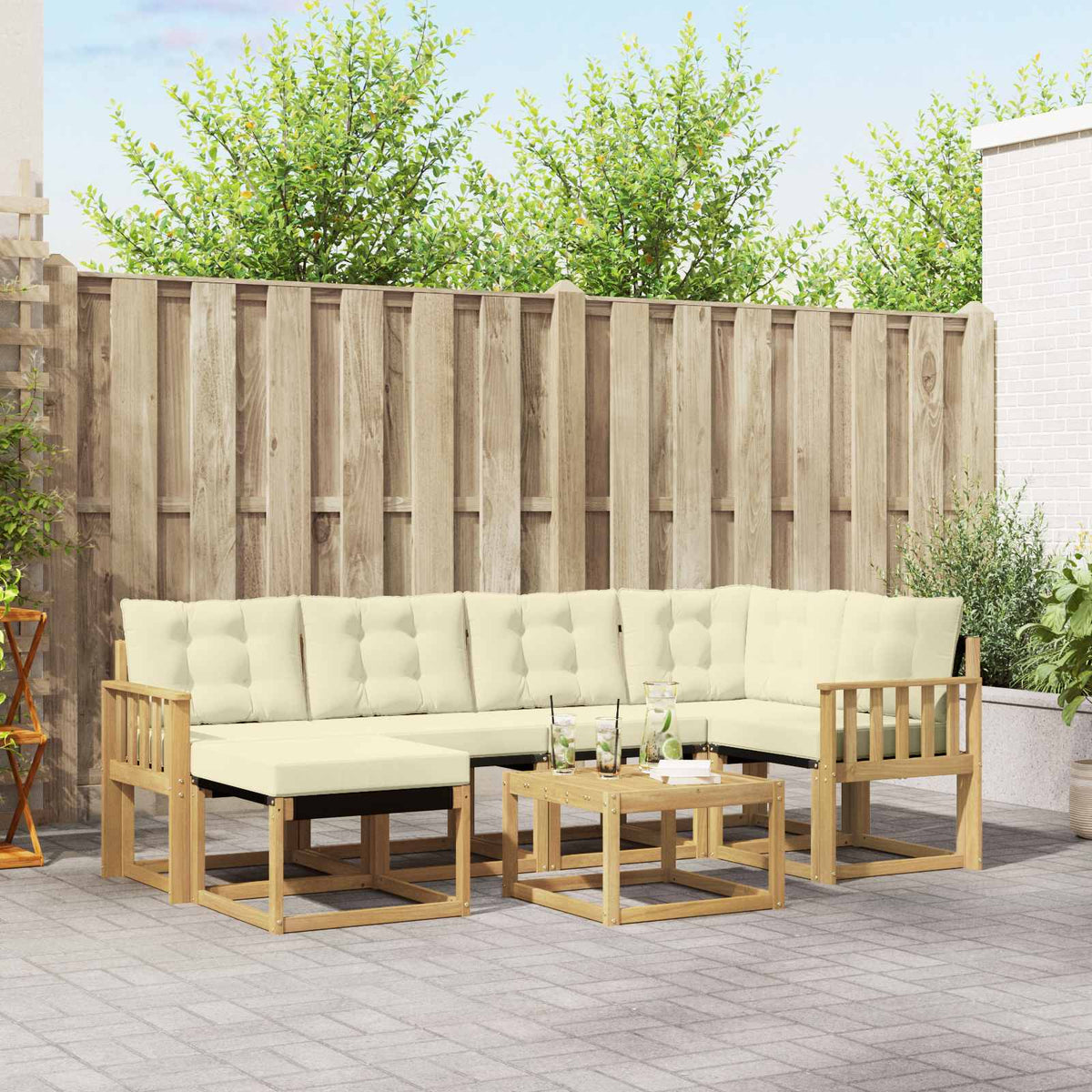 Buiten bankenset met kussen 7 pcs Wit en crèmekleurig is nu te koop bij PeponiXL, paradijselijk wonen!