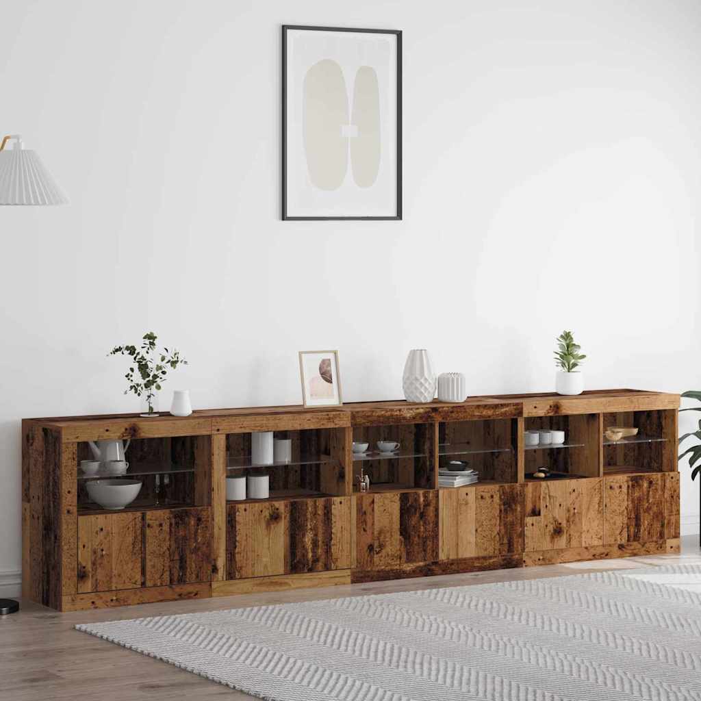 LED Sideboard Oudhout 283 x 37 x 67 cm Bewerkt hout is nu te koop bij PeponiXL, paradijselijk wonen!