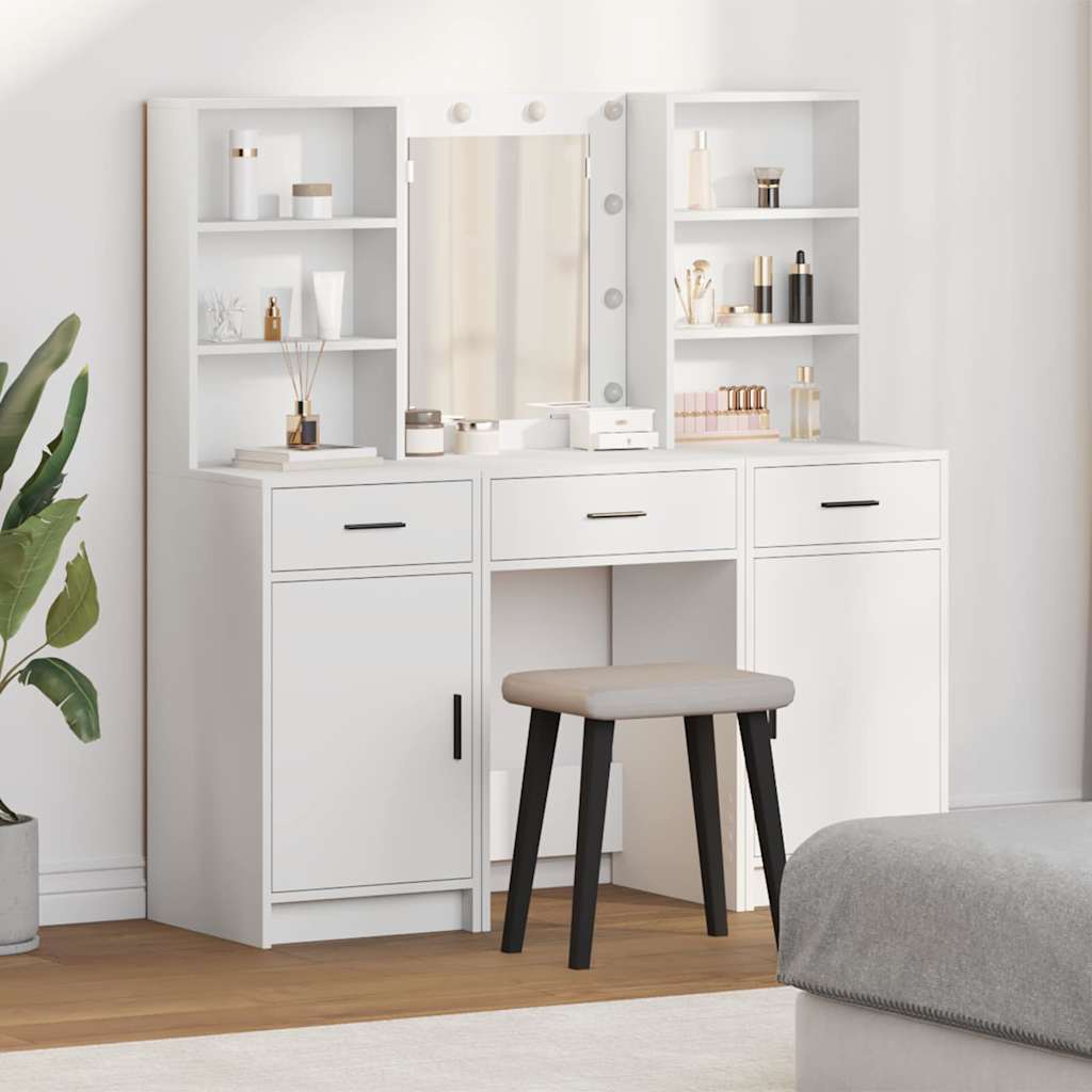Make-up tafel set met LED met lade 3 pcs Wit Bewerkt hout is nu te koop bij PeponiXL, paradijselijk wonen!