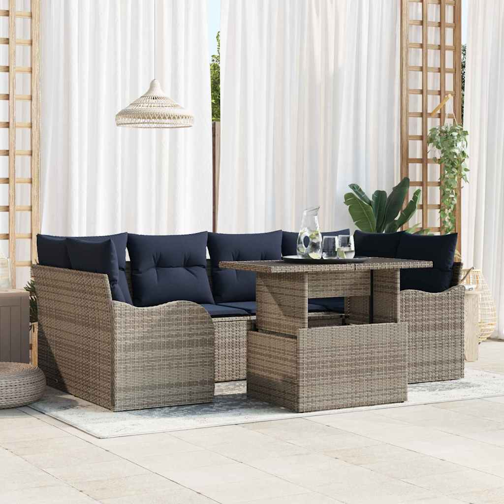 Tuin Sofa Set 7 st Grijs en Marineblauw poly rattan is nu te koop bij PeponiXL, paradijselijk wonen!