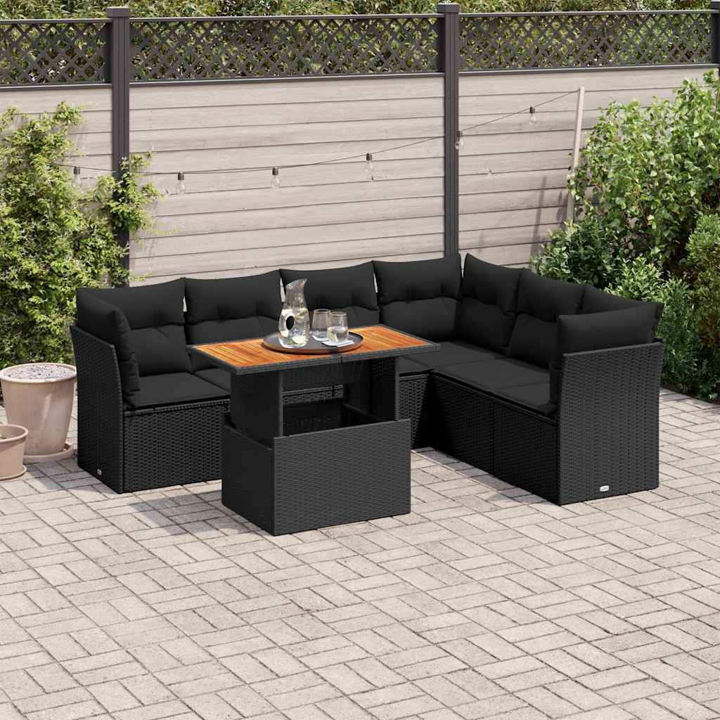7-delige Loungeset met kussens poly rattan zwart is nu te koop bij PeponiXL, paradijselijk wonen!