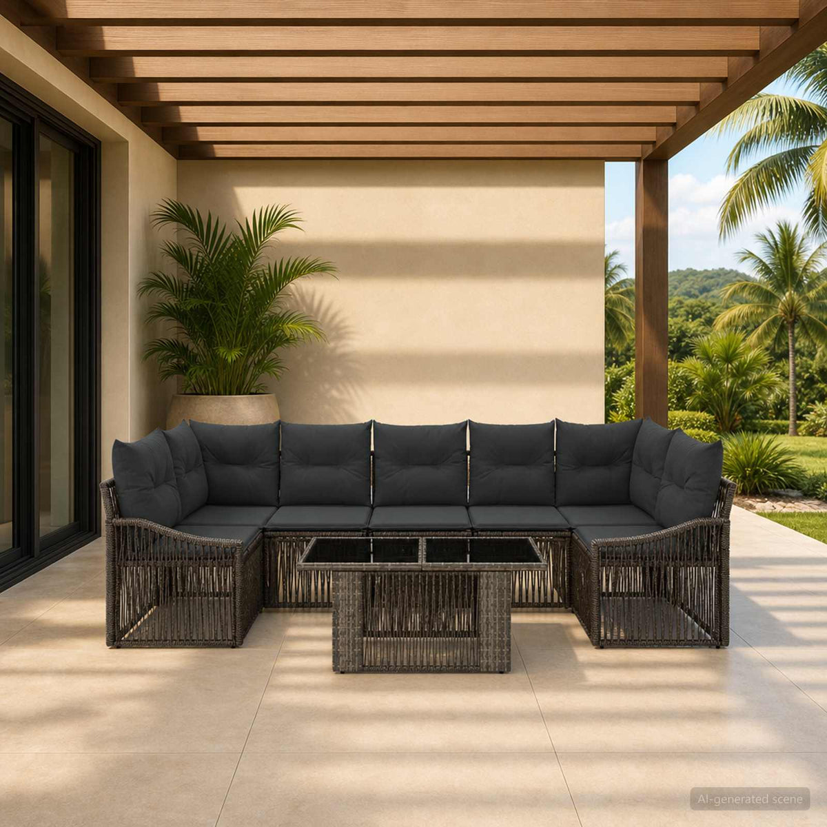 Tuinbankenset 8 st Grijs en Donkergrijs poly rattan is nu te koop bij PeponiXL, paradijselijk wonen!