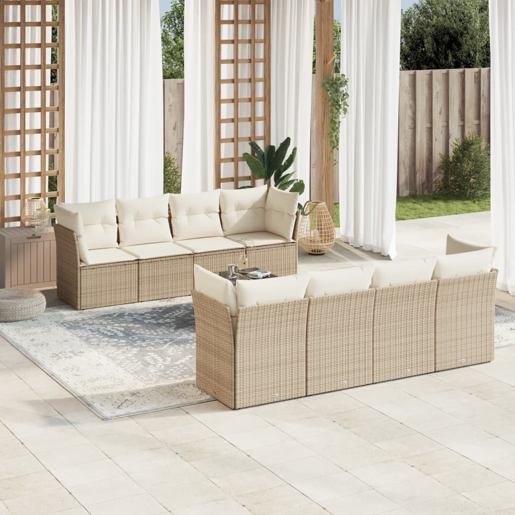 9-delige Loungeset met kussens poly rattan beige is nu te koop bij PeponiXL, paradijselijk wonen!