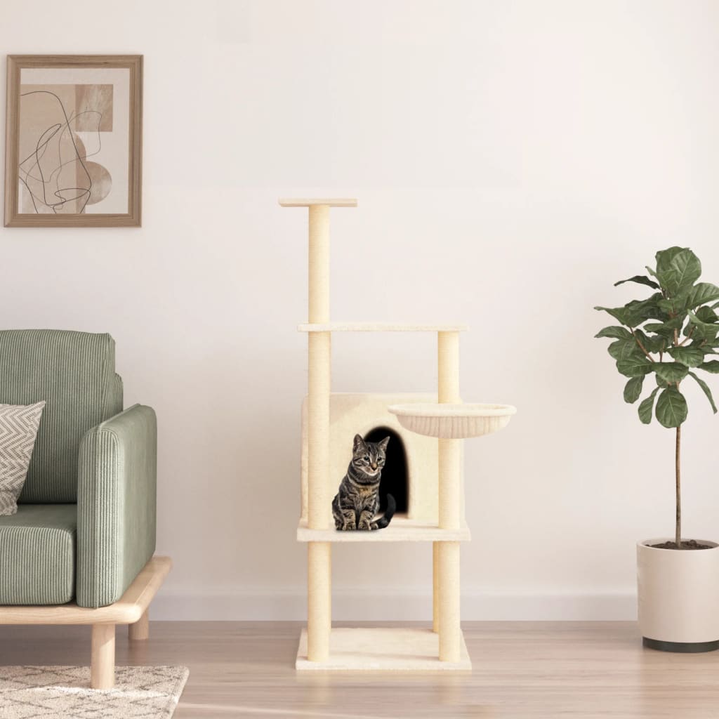 Kattenmeubel met sisal krabpalen 132 cm crèmekleurig is nu te koop bij PeponiXL, paradijselijk wonen!