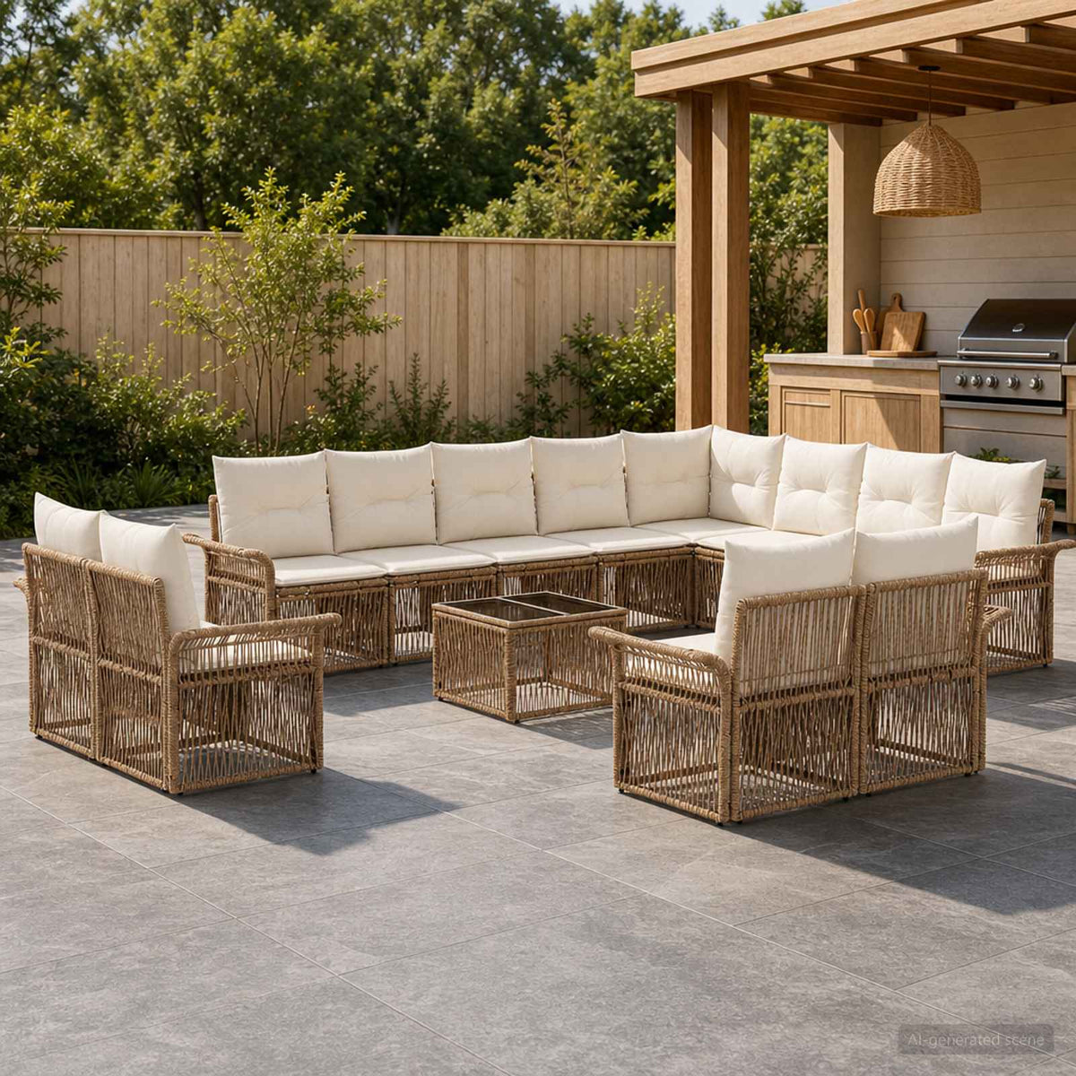 Tuinbankenset 13 pcs Beige en Crème Wit poly rattan is nu te koop bij PeponiXL, paradijselijk wonen!