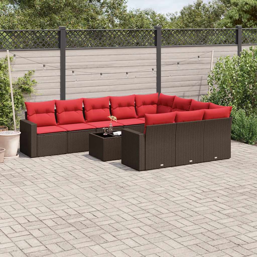 11-delige Loungeset met kussens poly rattan bruin is nu te koop bij PeponiXL, paradijselijk wonen!