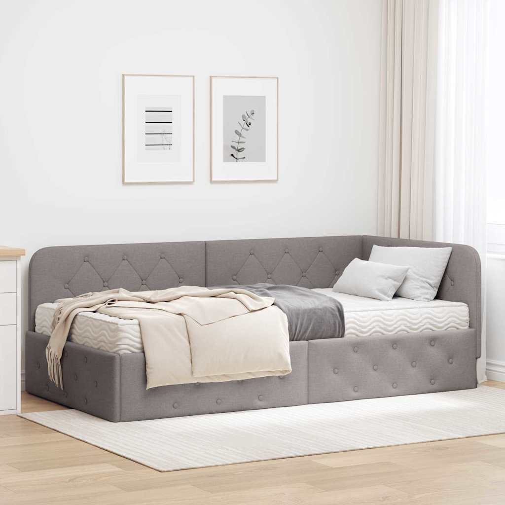 Hoekbedframe Taupe 100 x 200 cm Stof is nu te koop bij PeponiXL, paradijselijk wonen!