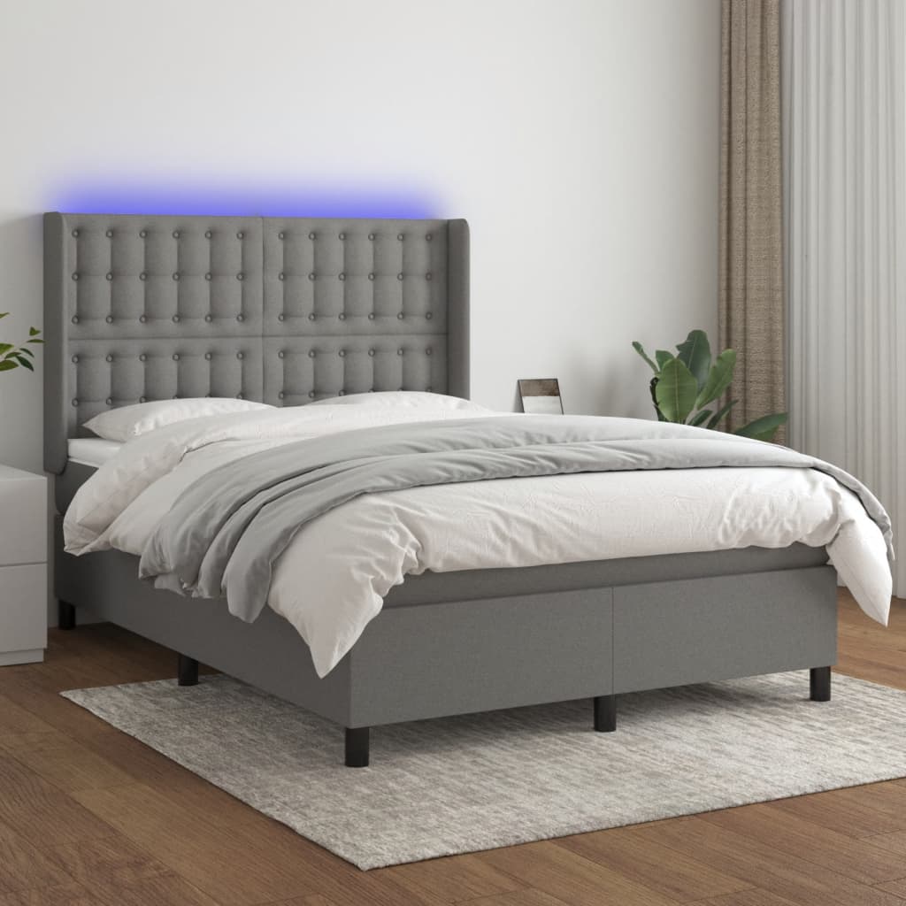 Boxspring met matras en LED stof donkergrijs 140x190 cm is nu te koop bij PeponiXL, paradijselijk wonen!