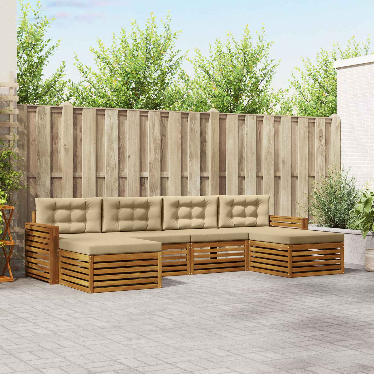 Sofa-Sets 6 pcs Natuurlijk en Beige Massief Acaciahout is nu te koop bij PeponiXL, paradijselijk wonen!