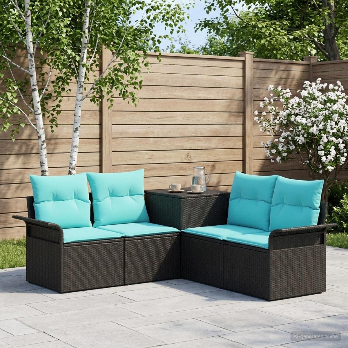 Bankstel 5 st Zwart en Blauw Poly Rattan en Staal is nu te koop bij PeponiXL, paradijselijk wonen!